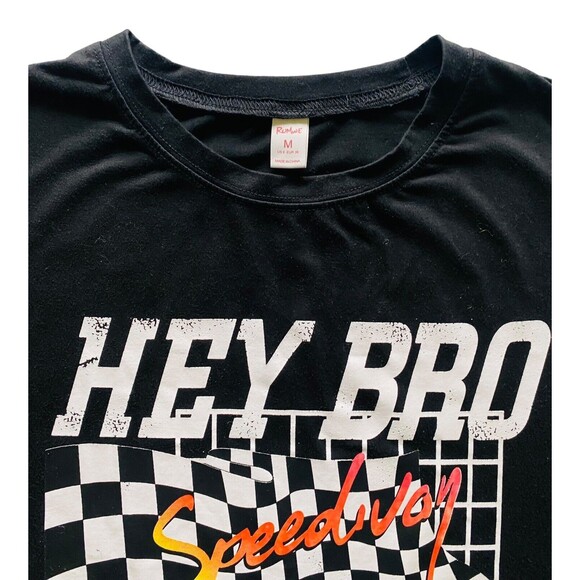 Race Car Speedway 1986 “Hey Bro” Graphic Black ROMWE T-Shirt Men’s Size Medium - Picture 3 of 11